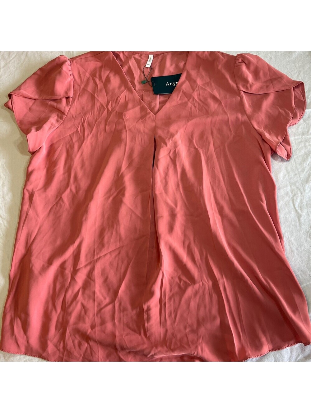NEW Anyally Blouse Women's Top Peach Pink Plus Size 2XL Tulip Sleeve NWT